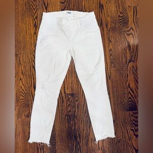 PAIGE Maternity Women's Skinny Jeans in White with Subtle Distressing